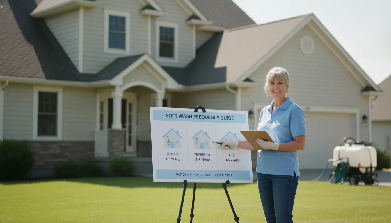 Clean, educational hero image for how often to soft wash a Spartanburg home exterior